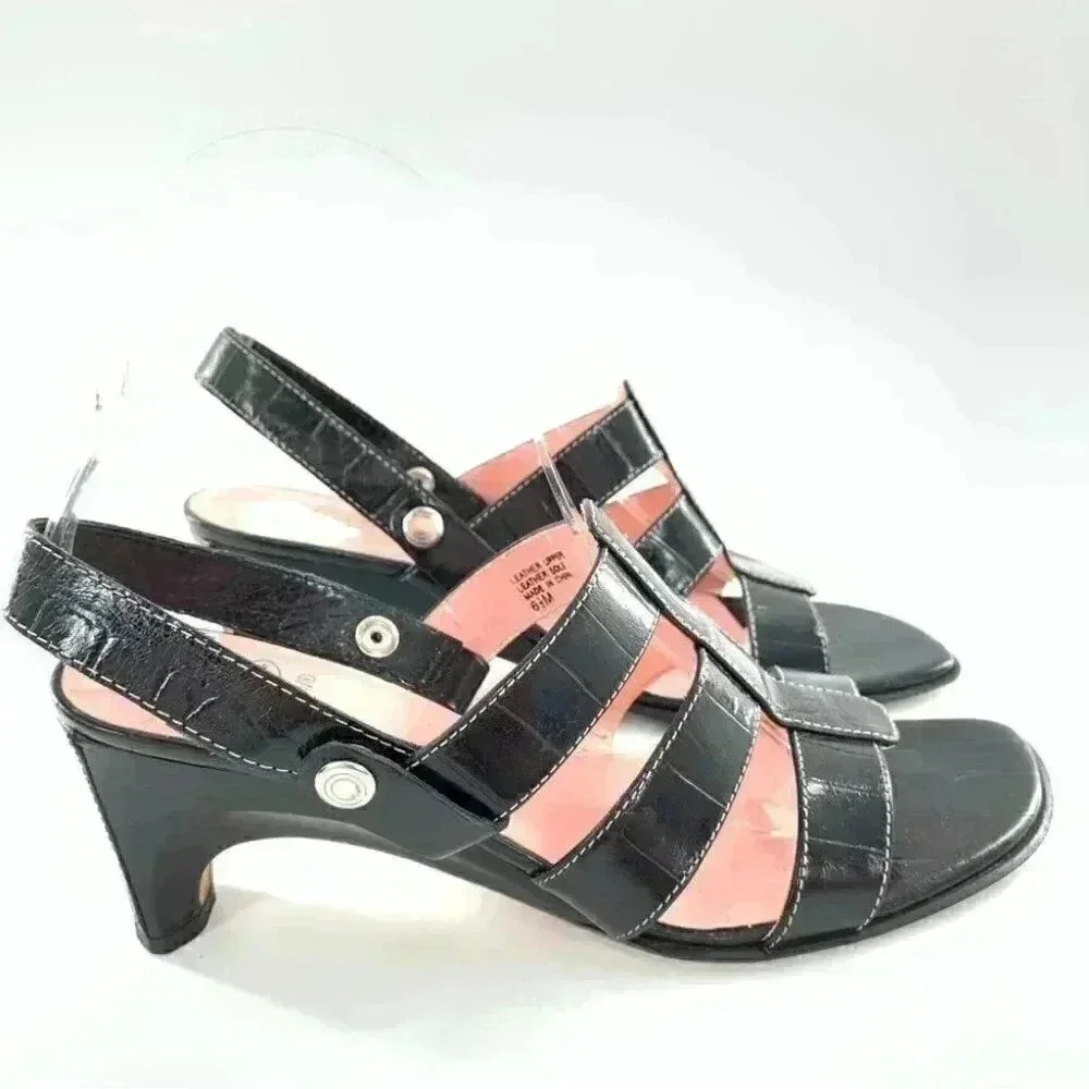 Joan and David heels size 6.5 black leather vintage 80s 90s tortoise embrossed